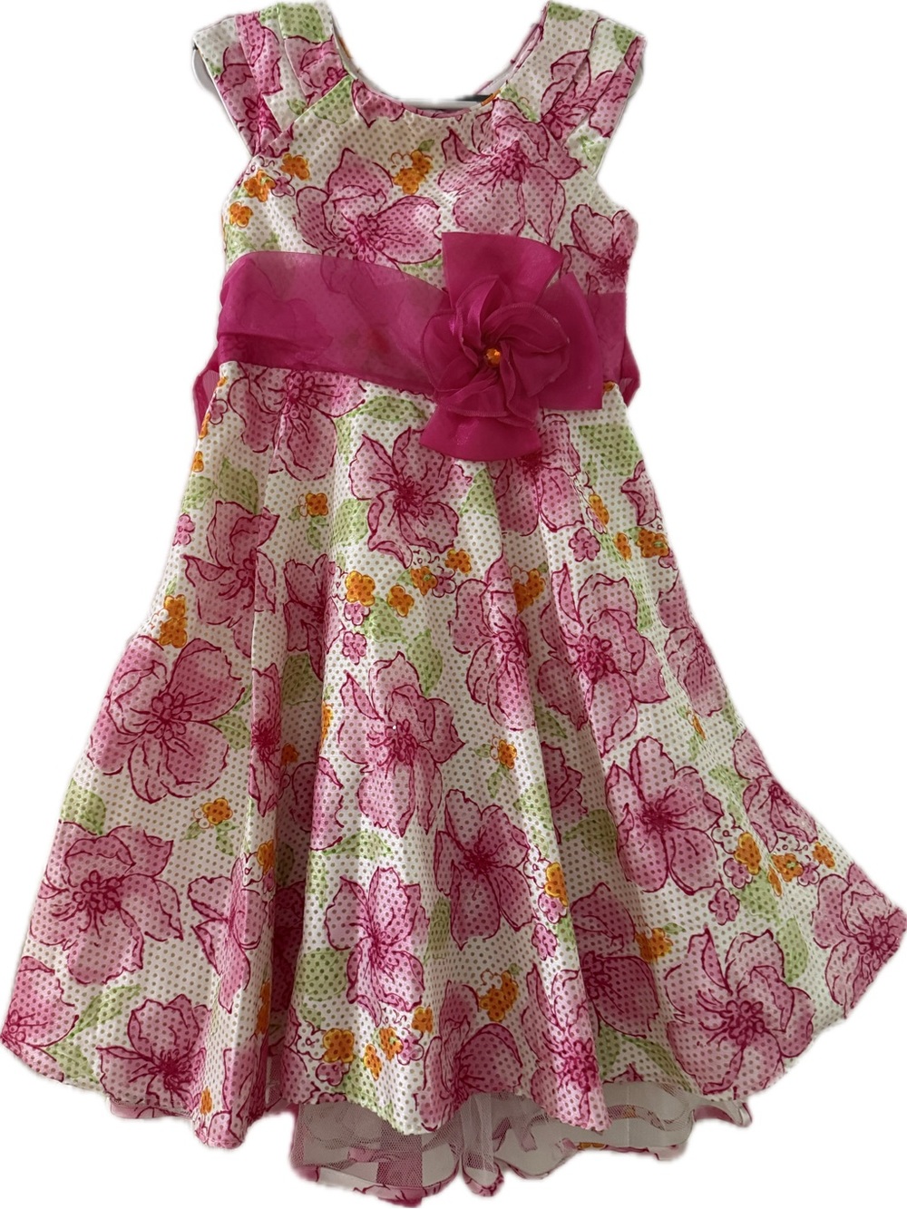 Jona Michelle Pink Floral Dress with Fuchsia Sash and 🌺